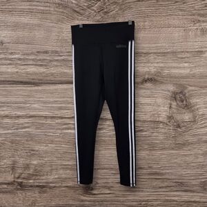 Adidas Black and White Leggings with Signature Stripes Size Small